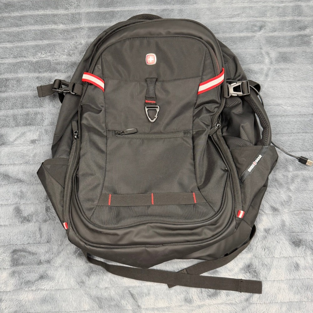 SwissGear ScanSmart Laptop Backpack Black Red USB Port Travel School Bag 13790
